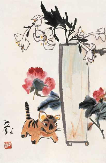 谢之光 瓶花玩具 立轴